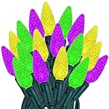 Novelty Lights 24FT 70 Light Purple Green and Yellow LED Mardi Gras Lights, C6 Bulbs, Connect up to 43 Sets, Indoor/Outdoor Use