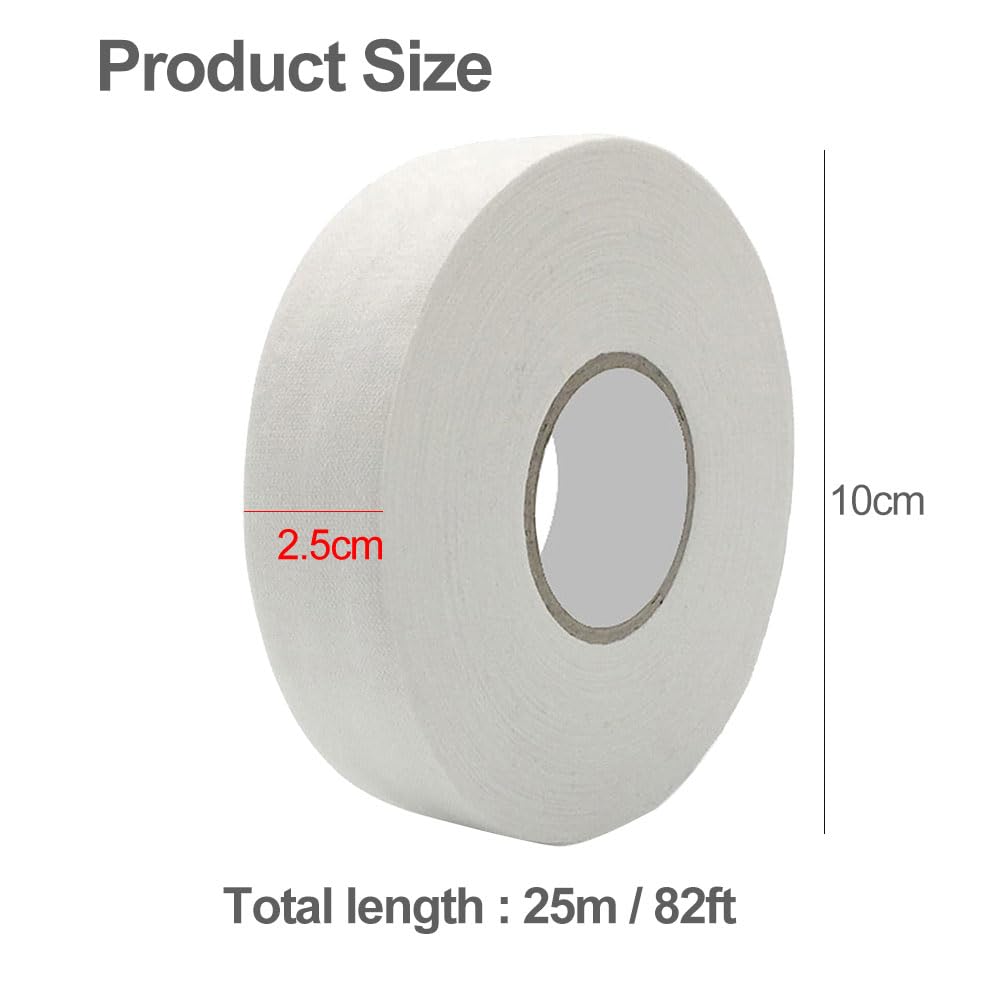 KARELLS Ruban de bâton de Hockey,Ruban De Hockey Adhésif,Ruban de Hockey,Ruban de Hockey Auto-adhésif,Ruban de Tissu de Hockey,Grip Tape,pour Raquette de Hockey,Raquette de Tennis,25m × 25mm,Blanc