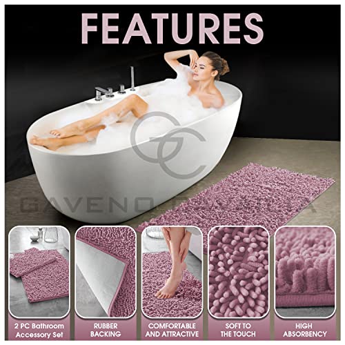 GC GAVENO CAVAILIA Soft Bath Mat Sets For Bathroom | 2 Piece Bath Mat Non Slip Back | Highly Water Absorbent & Fast Drying 100% Microfiber Chenille Toilet Rug with Pedestal Mat | Blush Pink - Image 4