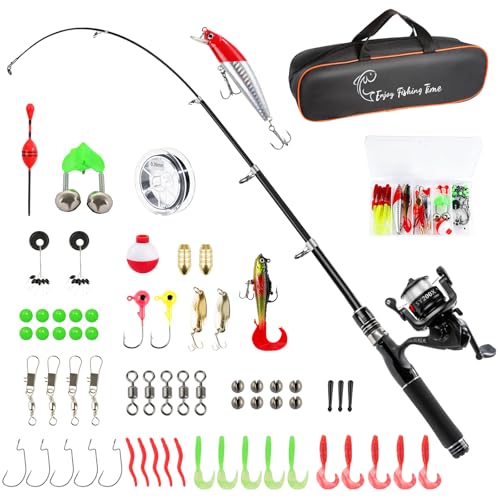 Ehowdin 5.25ft/1.6M Kids Fishing Rod Ambidextrous, Telescopic Rod and Reel Beginner Combo Tweens with Open-face Spinning Reel,Tackle Box, Carrier Bag,Fishing Pole Gear Gift for Boys,Girls 6-12