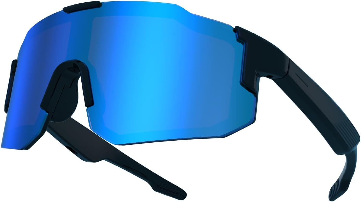 Bluetooth Audio Smart Sports Sunglasses for Cycling Running Driving Fishing, Open-Ear Music, Hands-Free Calls, Touch Control, Voice Wake-Up and Remote Camera Control