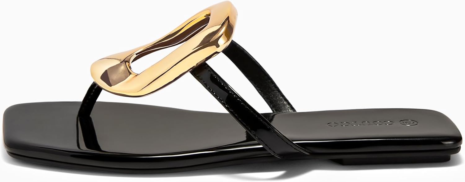 Coutgo Womens Flat Sandals Flip Flops Comfortable Slide Sandals Summer Beach Shoes with Metal Decoration - Image 4