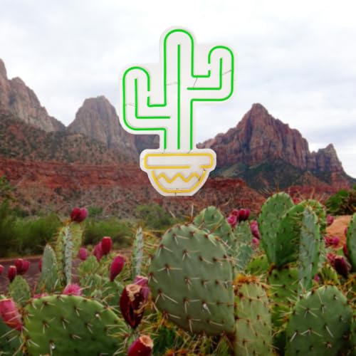 Image of QILAND Cactus LED Neon Sign Super Bright Acrylic Handmade Led Light Neon Light Size 12.2x17.7 in Cactus Sign for Shop Window Store Display Beer Bar Nightclub Grand Opening Gift, Green