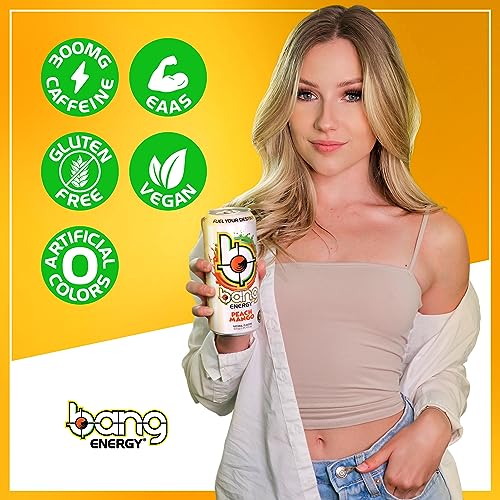 Bang Peach Mango Energy Drink, 0 Calories, Sugar Free with Super Creatine, 16oz, 12 Count