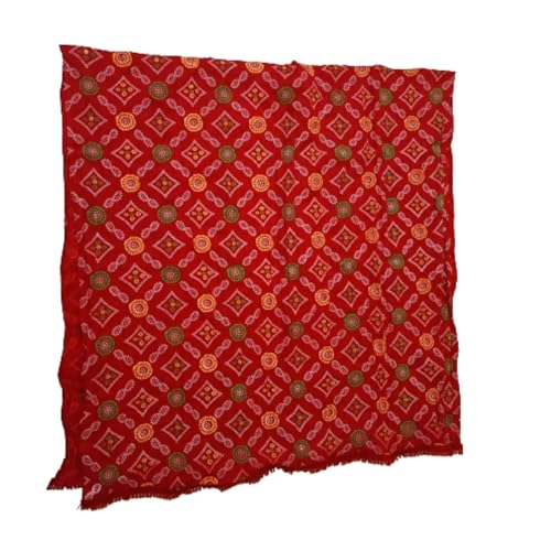 Image of Traditional Bandhani Red Chunni Dupatta for Women | Cotton, Bandhej Printed, Ethnic Festive & Casual Wear Stole, Length 2 mtr., Pack of 1