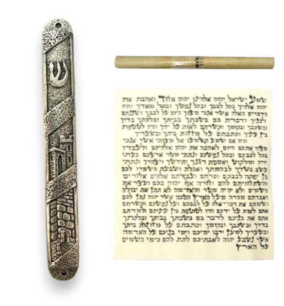 SHEMA Handmade Mezuzah for Door 5" - Home Bless Israel Jeweish Zinc Jewish House Warming Gift Judaica Store