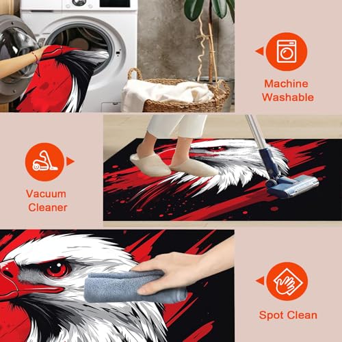 Tapis de salle à manger lavable rouge motif aigle moderne