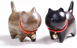 WOWTAC 猫 置物 木製 ねこぐっず雑貨 ガーデニング猫 ギフトボックス包装 招き猫 2個セット(緑檀 + 黒檀)…