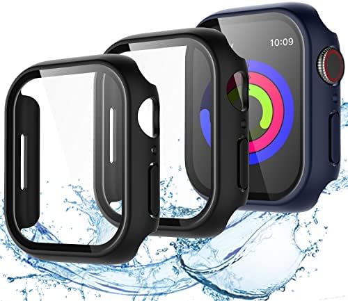 Upeak 2022 Upgraded Waterproof Screen Protector for Apple Watch Series 7 Series 8 41mm, Overall Protective Case Hard PC Tempered Glass Cover for iWatch Series 7/8 41mm-Rosegold/Silver/Sandpink