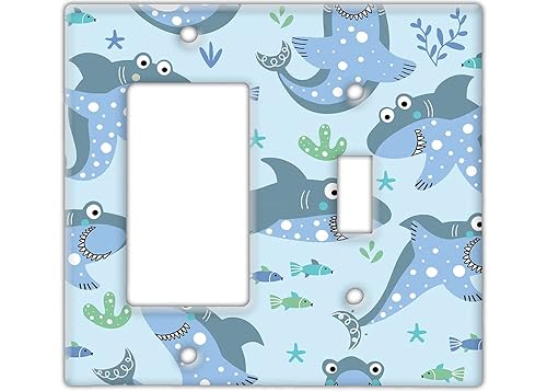 Miniatura 7 de Decorative Wall Switch Cover Plate - Baby Shark Decor Switch Plate - Makes a Great Nursery Decor With Lots of Blues (Single Outlet Cover)