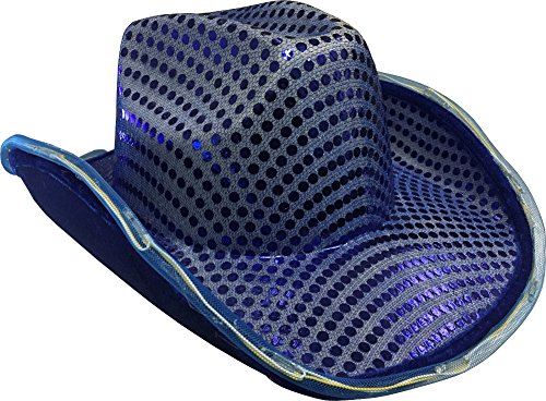 Adults Light Up Sequin Blue Urban Cowboy Hat Costume Accessory