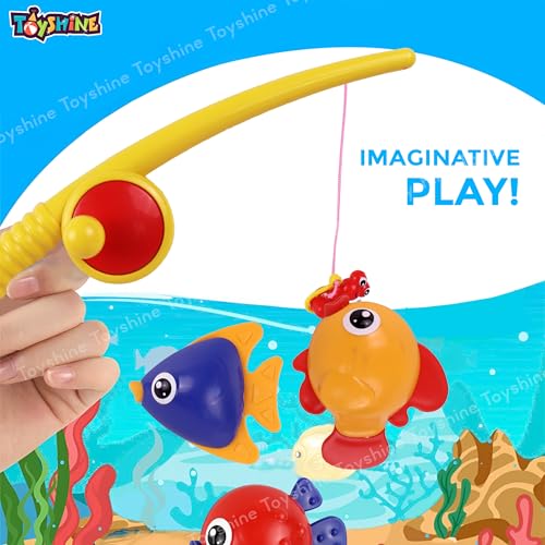 Image of Toyshine Magnetic Fishing Game Set Includes 3 Colorful Magnet Tipped Floating Fishes & Fishing rods with Magnetic Worms as Bait Fun Entertaining Bath Tub Toys for Kids Boys Girls 3 +