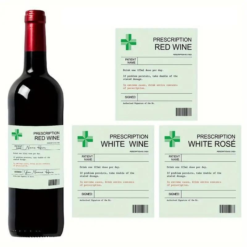 Étiquettes amusantes pour bouteille de vin Noël : lot de 36 stickers prescription pour fête