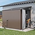 Breezestival 7'x5.5' Lean to Shed Galvanized Steel Storage Sheds with Side Door Waterproof Utility Shed with Sloped Roof for Mower, Bike, Garden Tools (Brown)