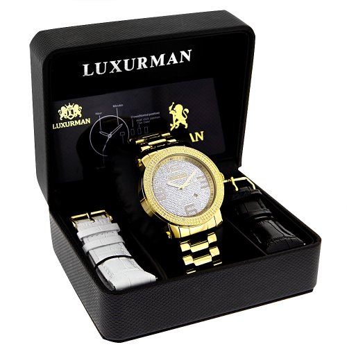 Luxurman Mens Diamond Watch Yellow Gold Plated 0.12Ct #TOP3