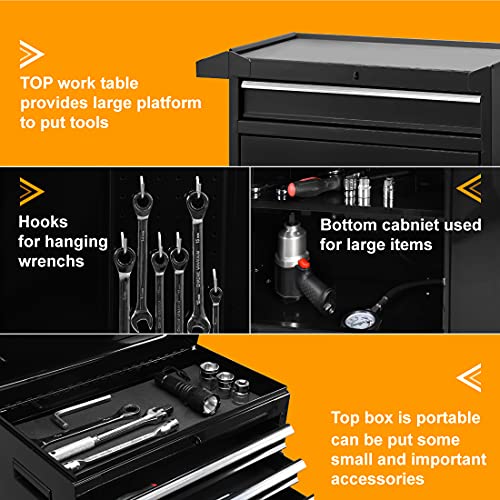 Big Red Atbt2315B 2 Piece Combination Rolling Storage With 5 Drawers, Lockable System, Removable Small Box, Metal Tool Chest, Black #TOP3