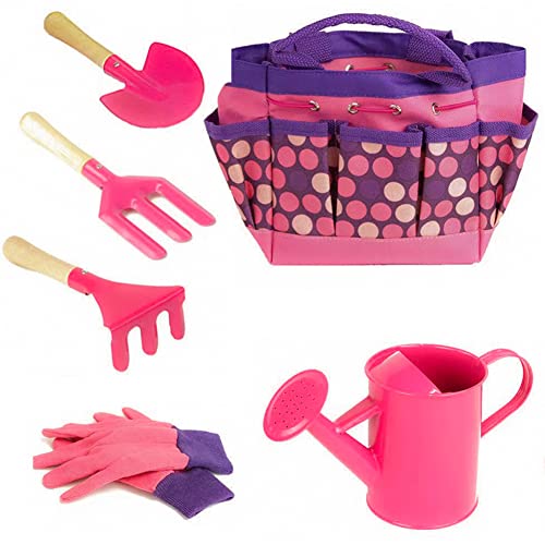 YunNasi Children’s Gardening Tools Set of 6 Outdoor Garden Toys for Kids (Pink)