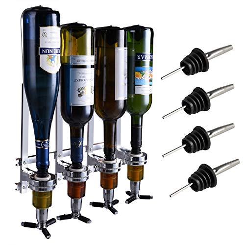 4 Bottle Wall Mounted Liquor Dispenser Bar Butler Bracket Solo Optic Spirit Wine Beer Alcohol Bottle Beverage Stand Revolving Nozzle Drinkware Set