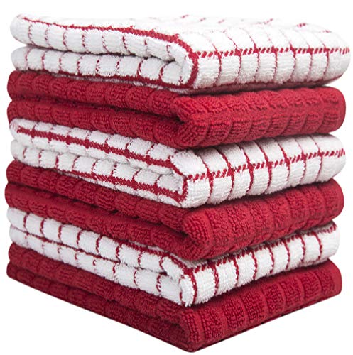 Image of Bumble Kitchen Towels (6 Pack) | 16 inch x 28 inch | 100% Cotton Dish Towels for Kitchen | 380 GSM | Soft, Highly Absorbent & Durable Dish Towels with Hanging Loop | Red