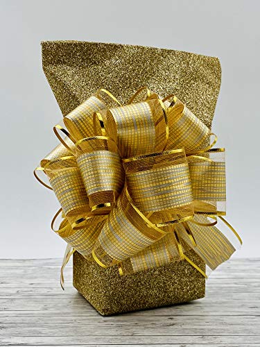 Oblique Unique® Geschenk Schleife mit Geschenkband Glänzend für Geschenke Tüten Zuckertüten Weihnachten zum Basteln Dekorieren Verzieren (Gold)
