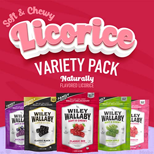 Wiley Wallaby Licorice 24 Ounce Classic Gourmet Australian Style Soft & Chewy Licorice Candy Variety Pack Twists, 5 Pack #TOP1
