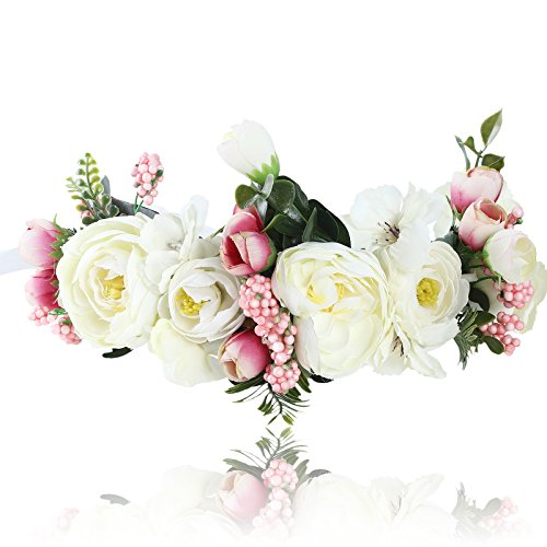 Flower Halo Crown Floral Headpiece - AWAYTR Bohemia Flower Headband Hair Wreath Garland for Women