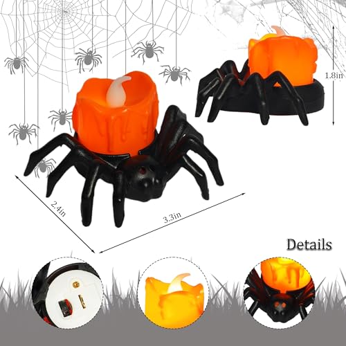 Image of Dazzle Bright 12 Pack Halloween Spider Tea Lights Candles, Battery Operated LED Flameless Spider Candles Holder Lights, Spooky Halloween Decorations for Party Table Home Decor