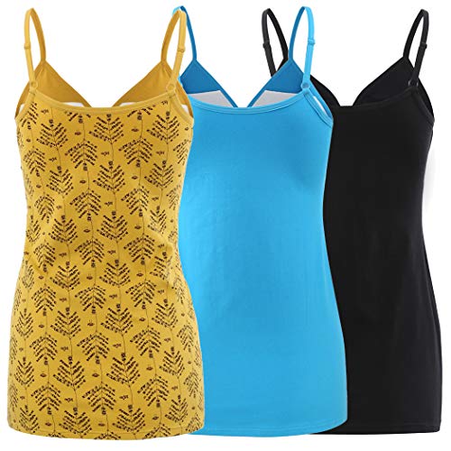 Kuci Maternity Nursing Tops Cami, Women Nursing Sleep Bra Materniy Pajama Breastfeeding Tops (M, Black+Lake Blue+Yellow Print/3Pack) #TOP2