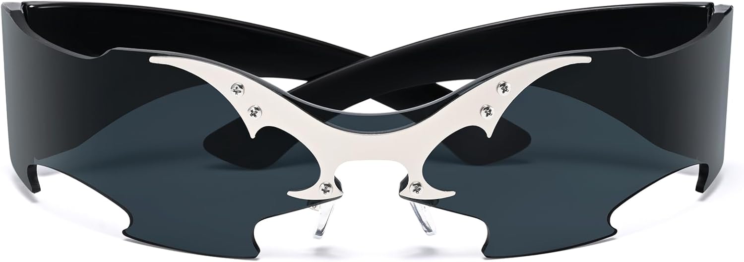 Dollger Futuristic Sunglasses Y2K Space Cyclops Wrap Around Glasses Rimless Translucent Mirrored Lens - Image 2