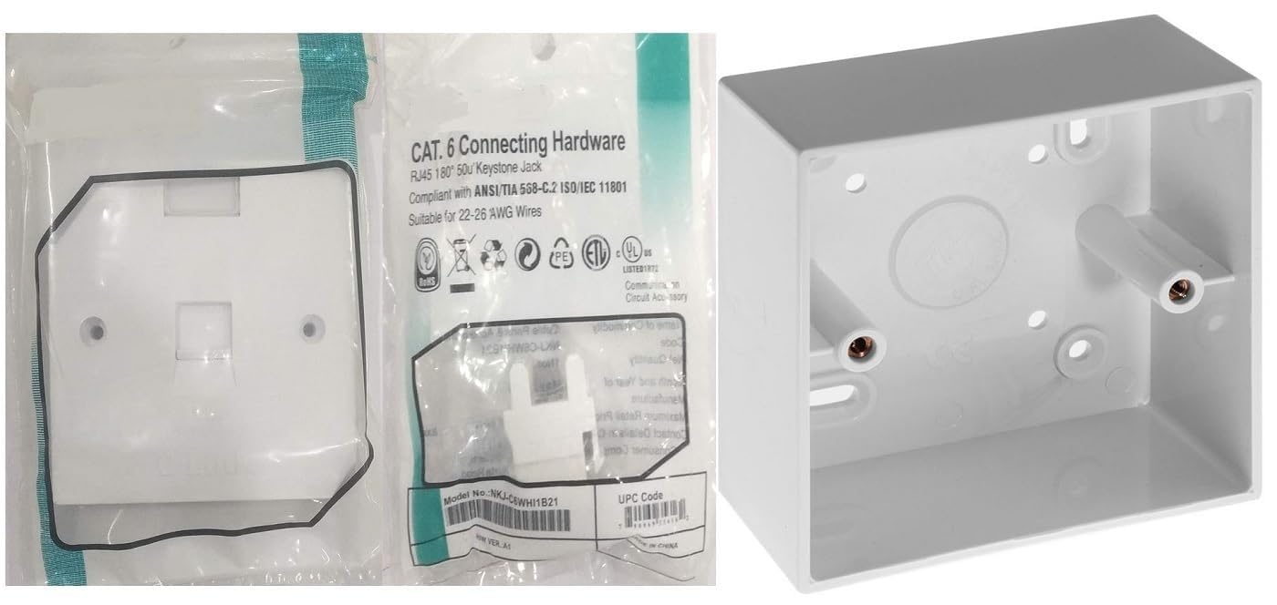 Combo Set - RJ45 CAT6E LAN I/O Network Keystone Jack + Gang Box + Single Face Plate (Set of 2 Pcs)-image-20