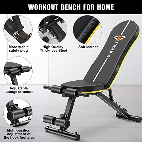 Figolo Workout Bench, Adjustable Weight Bench with Wider Backrest/Seat for Full Body Workout Home Gym Strength Training Press bench with Easy Folding [2021 New Version]