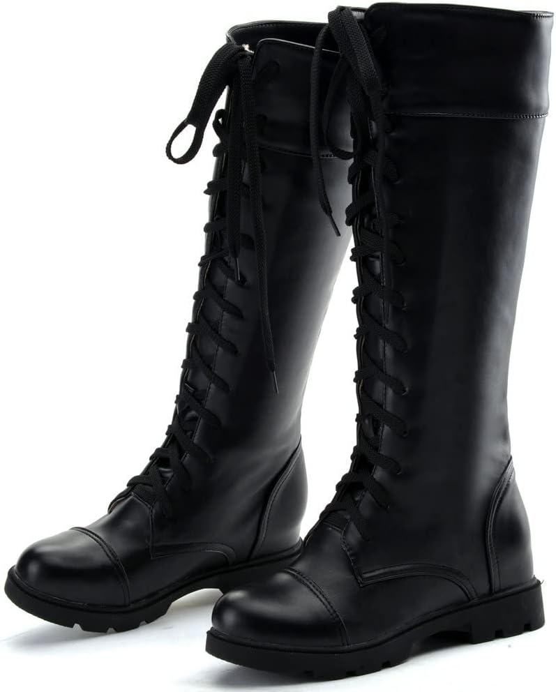 KOKOMOMO Womens Lace Up Low Heel Knee High Combat Military Boots Autumn Winter Shoes