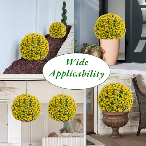 15.7" Artificial Topiary Flower Balls, Set of 2 Decorative Topiary Balls Hanging Grass Ball for Home Decor Indoor and Outdoor,Yellow