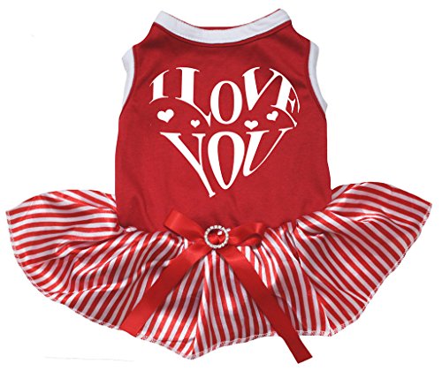Robe rayée pour chiot avec motif lèvre et cœur doux
