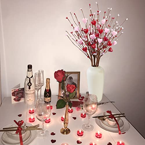 Agusbagli 6 Pcs Valentine’s Day Picks Artificial Red Berry Flower Stems With Pink Hearts For Valentine’s Day Wedding Home Vase Decor, 23.6" #TOP4