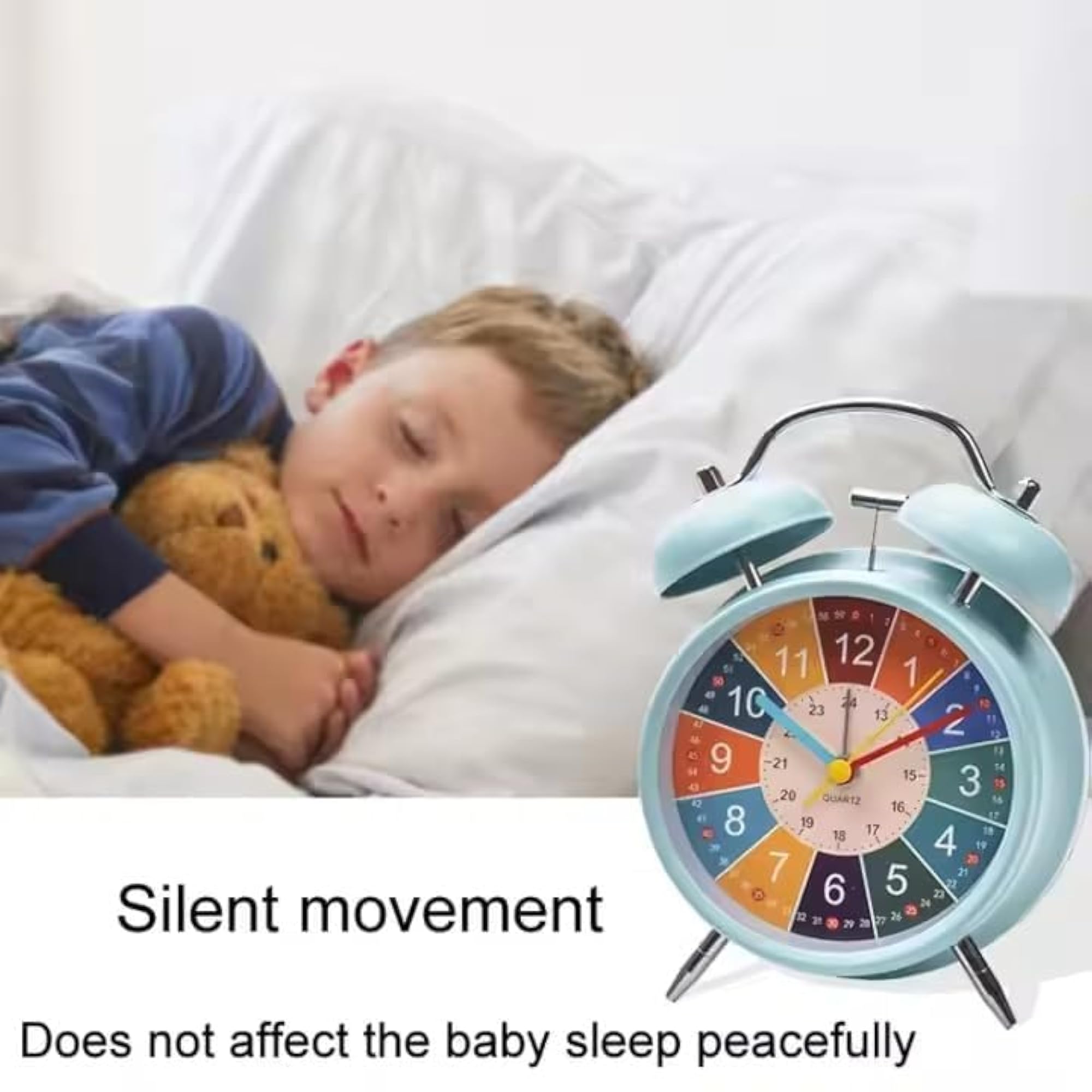 Blue Rainbow Twin Bell Alarm Clock with Night Light