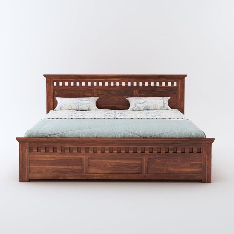 Image of Amazon Brand - Solimo Sheesham Wood Kuber King Size Bed with Box Storage Wooden Double Bed Cot Bed Furniture for Bedroom Living Room Home (Natural Finish)