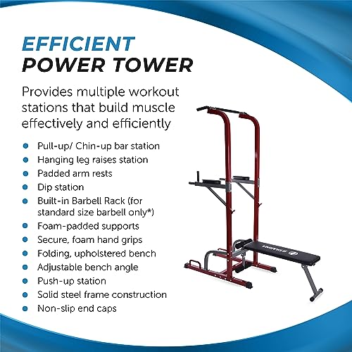 Stamina Full Body Power Tower 735 - Dip Bar with Built-in Bench and Rack - Pull Up Bar Station with Smart Workout App - Dip Bars for Home Workout - Up to 300 lbs Weight Capacity - Thumbnail 6