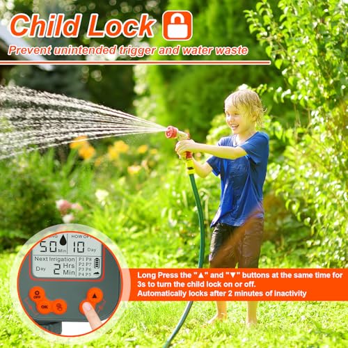 Bewässerungscomputer, Wasserzeitschaltuhr Regenverzögerung, Timer Bewässerungssystem mit LCD-Display, Garten Automatische Bewässerungs Kindersicherung, 8 Auto Bewässerungsmodi- und Manueller Modus