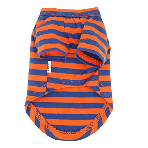 Lophipets 100% Breathable Cotton Striped Dog Tee Shirt T-Shirt For Small Dogs Chihuahua Puppy Clothes -Orange And Blue Strips/L #TOP4