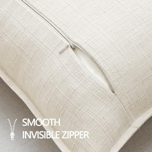 Image of MIULEE Euro Sham Pillow Covers for Bed 24x24, 2 Pack Natural Beige Thick & Textured Decorative Throw Pillow Covers, Neutral Linen Cushion Cases, Modern Farmhouse Home Decor, No Filling