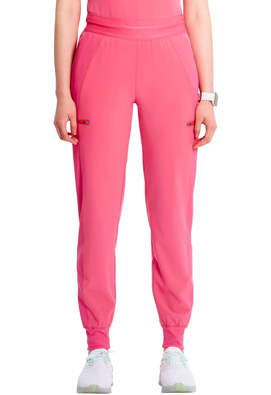 Cherokee Infinity Womens Pull-On Scrub Jogger Pants Mid Rise Bottoms 4 Pockets Elastic Waist Interior Drawstring - IN122A