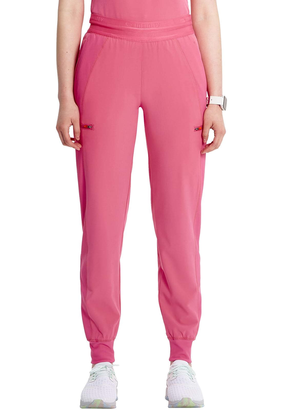 Cherokee Infinity Womens Pull-On Scrub Jogger Pants Mid Rise Bottoms 4 Pockets Elastic Waist Interior Drawstring - IN122A