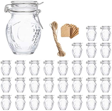 Spice Jars, Flrolove 30 Pack 3.5oz Grape shaped Glass Jars with Leak Proof Rubber Gasket & Hinged Lid,Small Glass Containers with Airtight Lids for Home, Party Favors