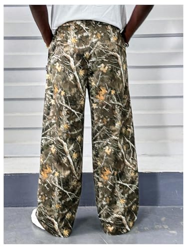 OYOANGLE Men's All Over Print Long Pants Zipper Fly Wide Leg Trousers with Pockets Streetwear2