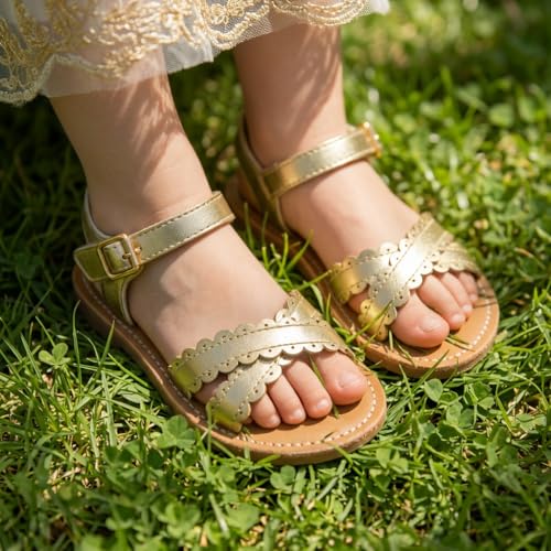 Image of THEE BRON Toddler Girls Sandals Wedding Flower Girl Dress Shoes Open Toe Flats