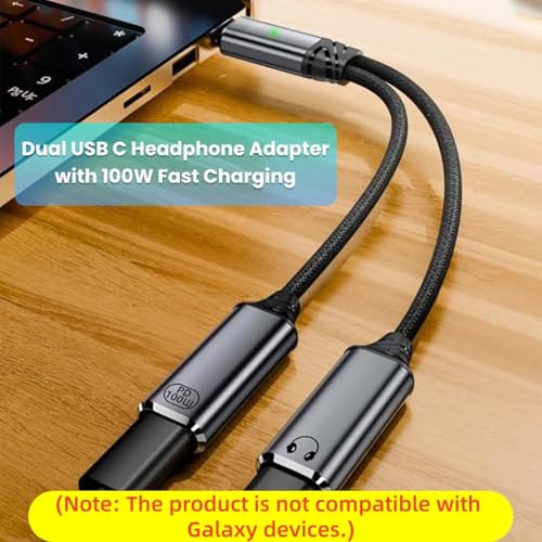 Image of Verilux 2 in 1 Type C to Type C Audio & Charging Connector, PD 100W USB C Male to Female Cable Fast Charging with Simultaneous Wired Headphone Connection for iPhone 16 /15 /Plus /Pro /Max, Galaxy S25 /S24