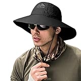 ZOORON Fishing Bucket Hat for Men,Waterproof Wide Brim Boonie Sun Hat UV Protection (Black)