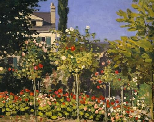 Cuadro de lienzo de Jardin En Fleurs de Monet, pintura mural decorativa de 60x90cm