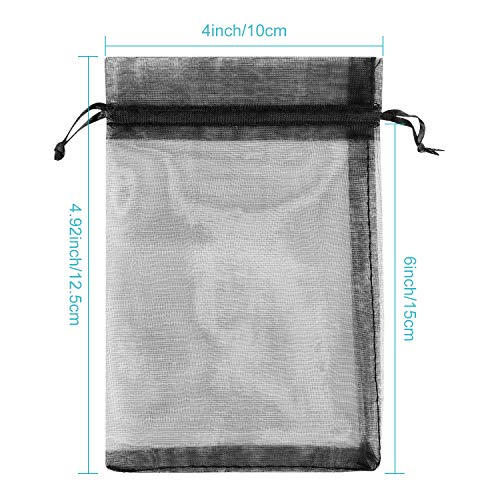 Image of Hopttreely 100PCS 4x6 (10x15cm) Sheer Drawstring Gift Bags, Black Organza Wedding Party Favor Pouches Jewelry Christmas Festival Gift Bags